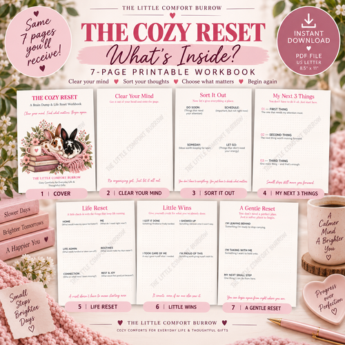 Brain Dump Printable Planner | The Cozy Reset | 7-Page Guided Brain Dump Workbook