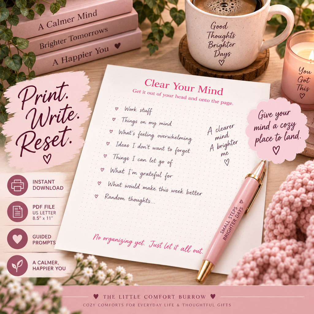 Brain Dump Printable Planner | The Cozy Reset | 7-Page Guided Brain Dump Workbook