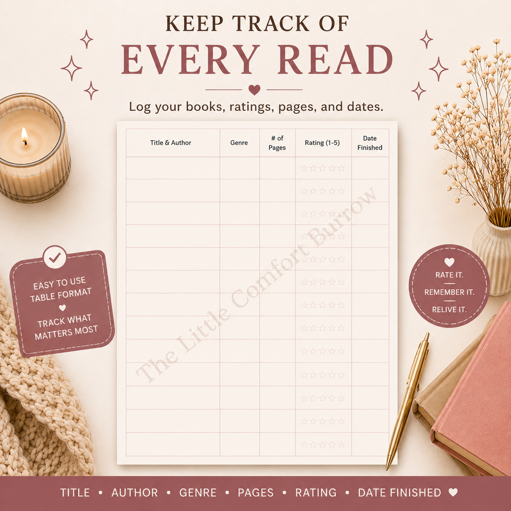 Cozy Reading Log Printable Bundle | Book Tracker & Review Pages