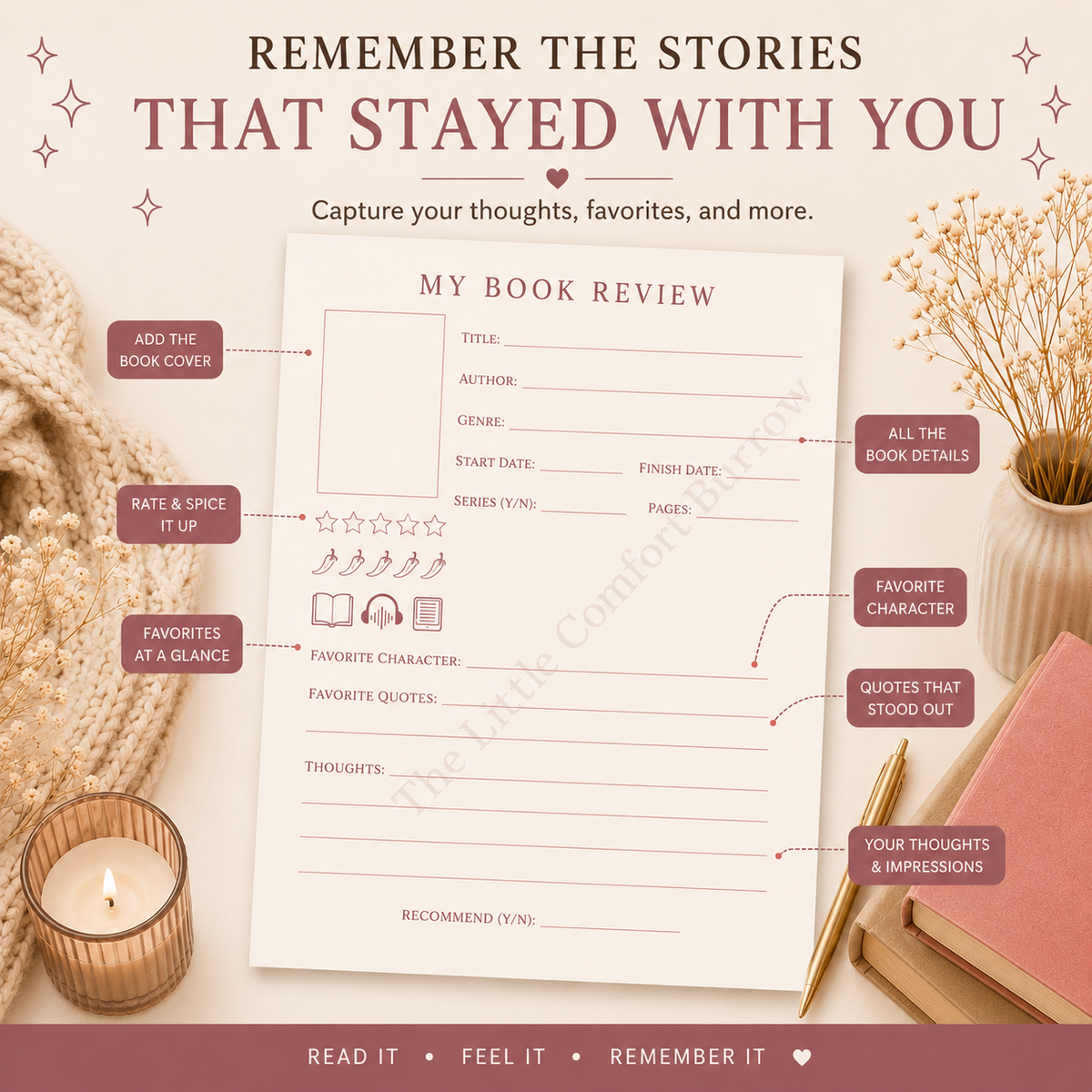 Cozy Reading Log Printable Bundle | Book Tracker & Review Pages