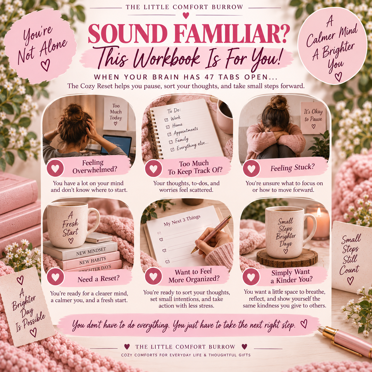 Brain Dump Printable Planner | The Cozy Reset | 7-Page Guided Brain Dump Workbook