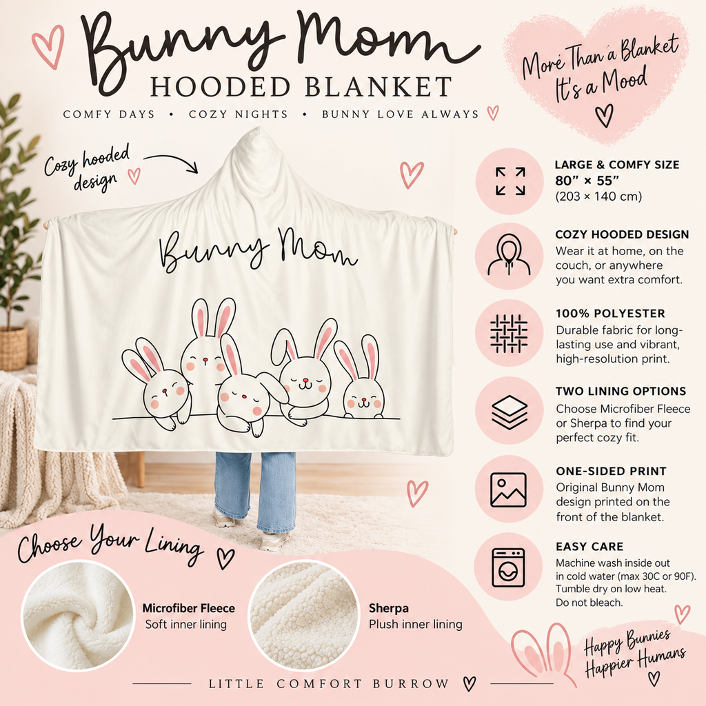 Bunny Mom Hooded Blanket | Cozy Rabbit Lover Gift