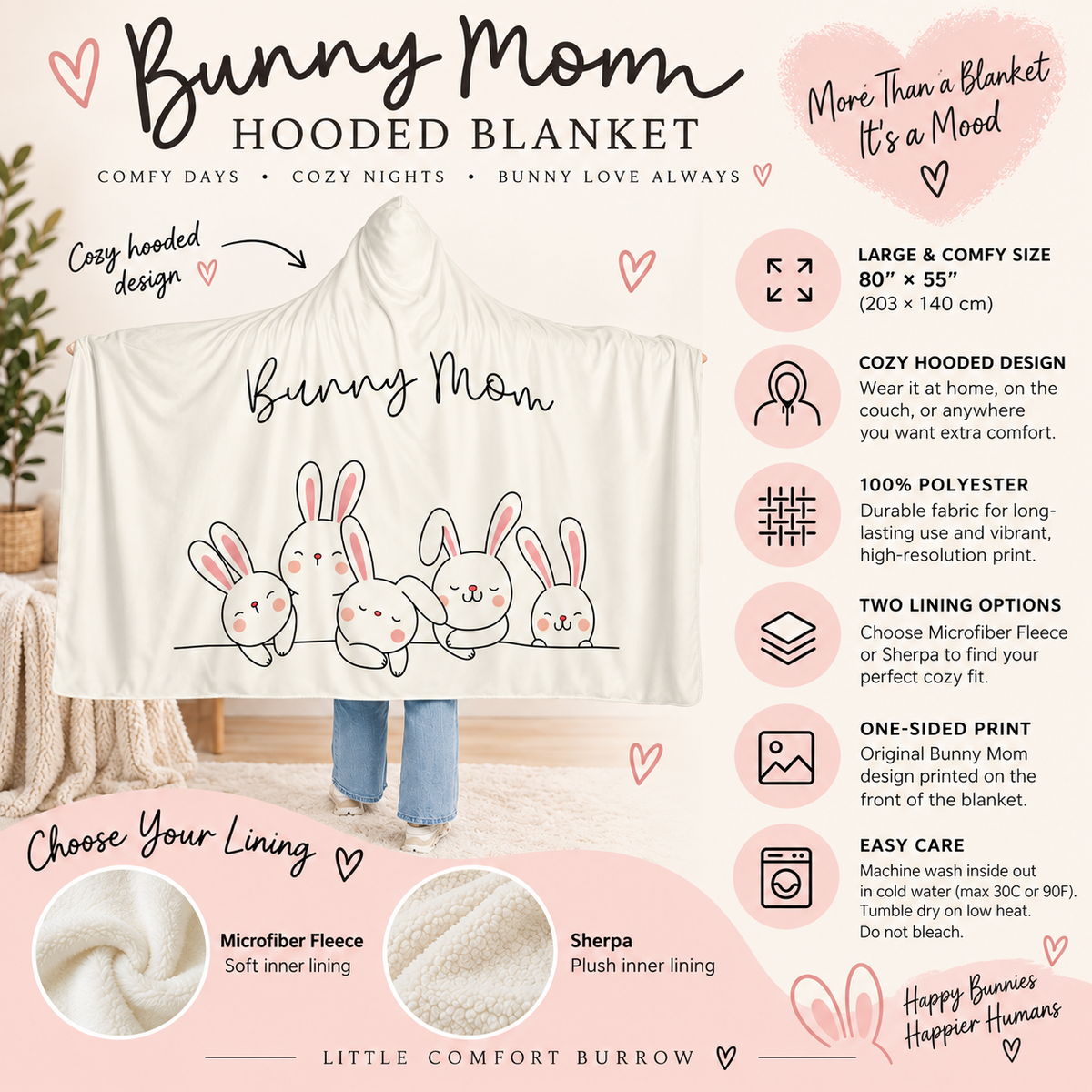 Bunny Mom Hooded Blanket | Cozy Rabbit Lover Gift