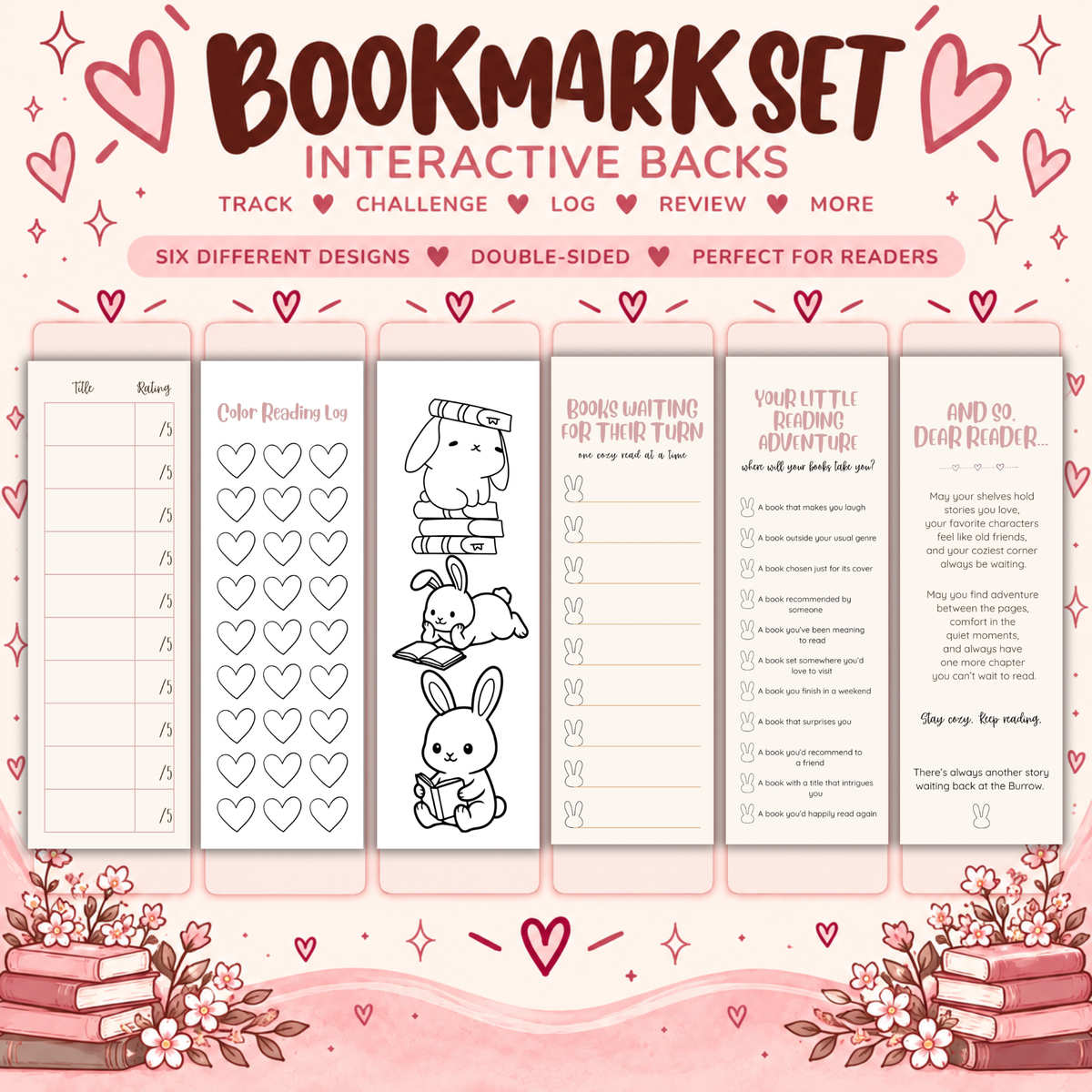 Reading Bookmarks | Book Tracker, Reading Log & TBR Bookmark Bundle | Pick 1, 3 or 6