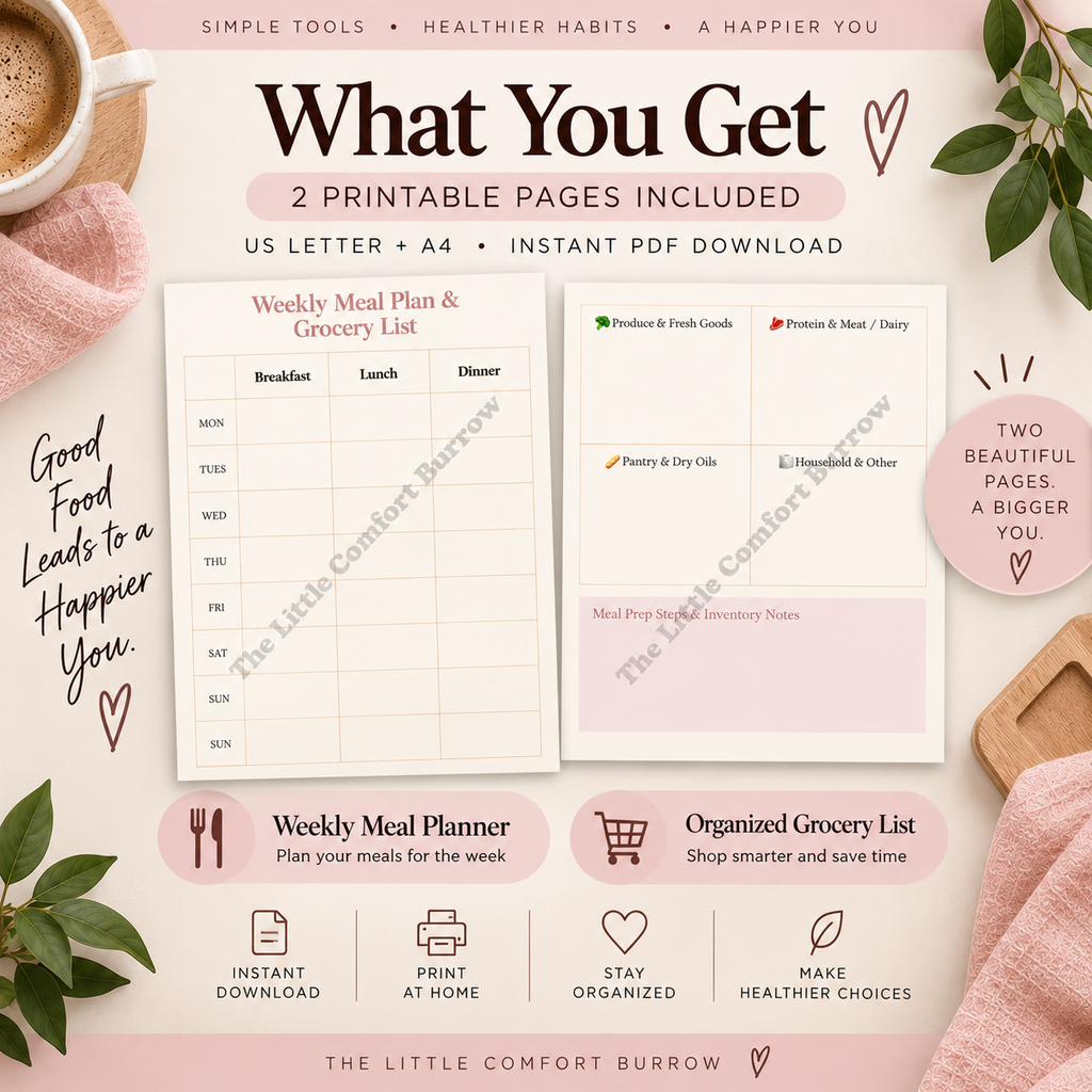 Weekly Meal Planner Printable Bundle | Meal Plan & Grocery List