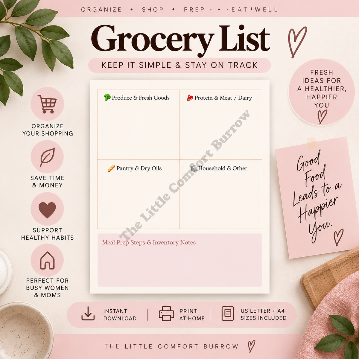 Weekly Meal Planner Printable Bundle | Meal Plan & Grocery List