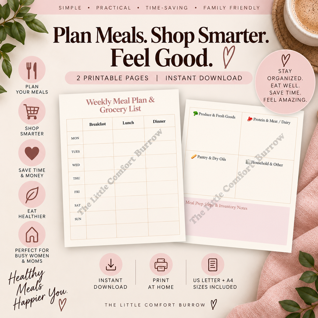 Weekly Meal Planner Printable Bundle | Meal Plan & Grocery List