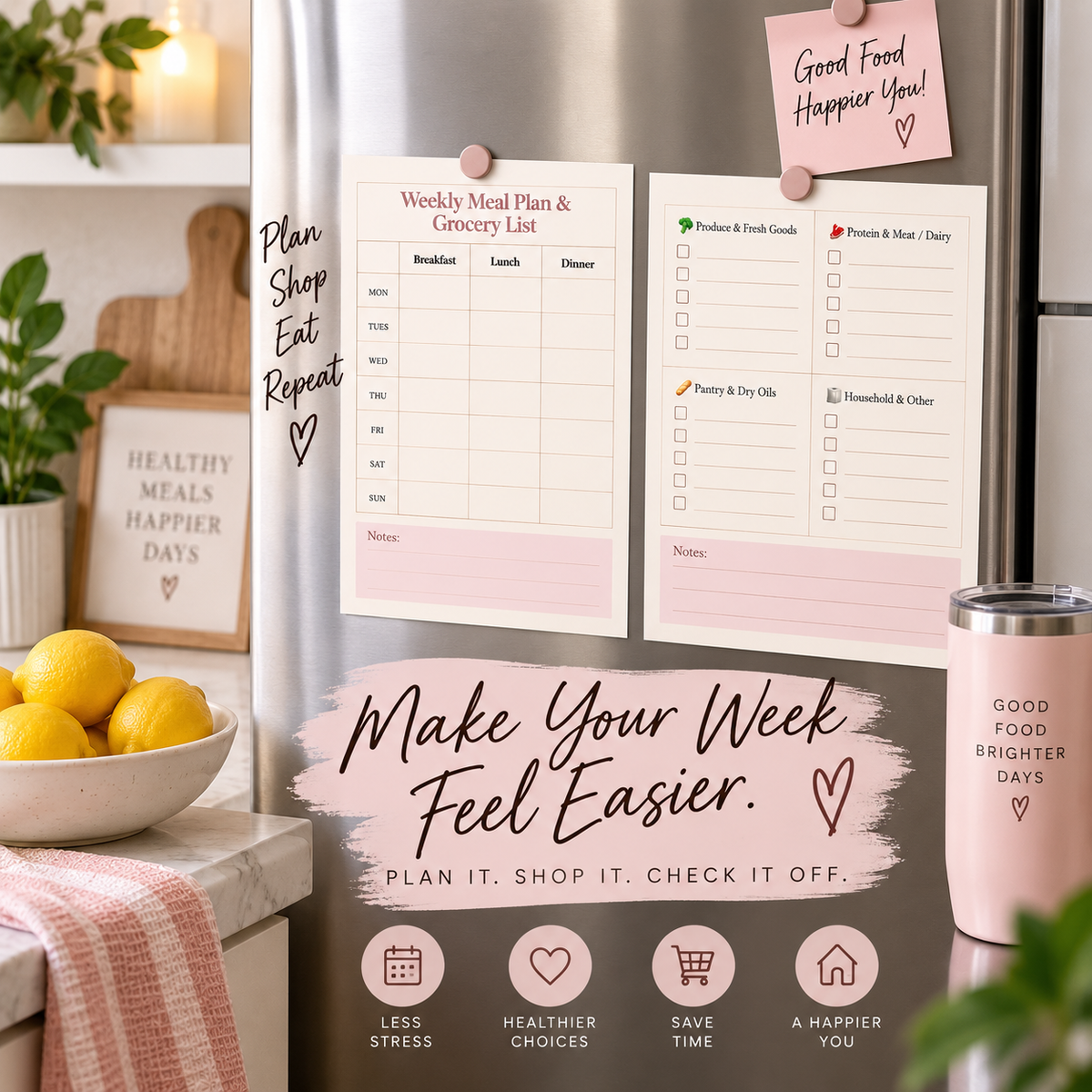 Weekly Meal Planner Printable Bundle | Meal Plan & Grocery List