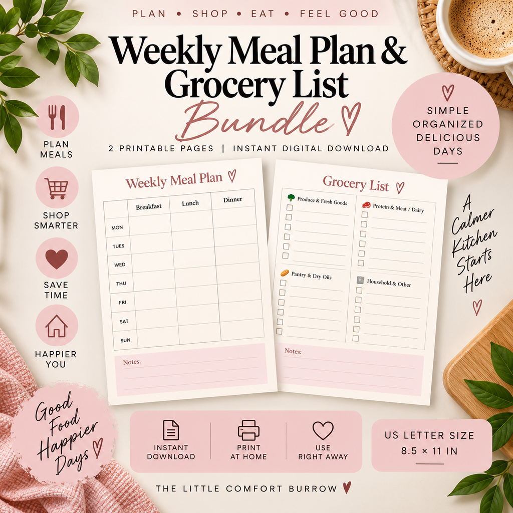 Weekly Meal Planner Printable Bundle | Meal Plan & Grocery List