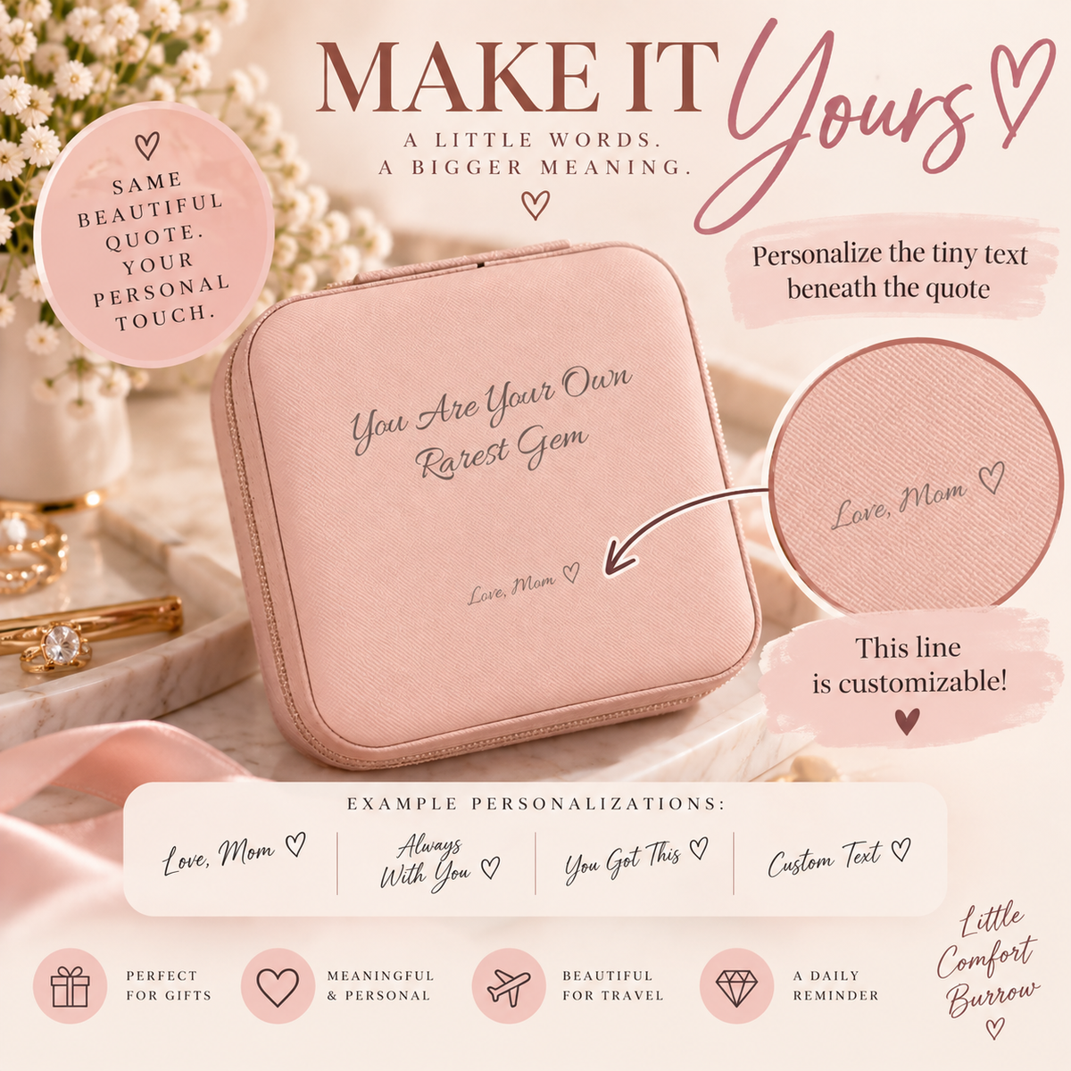 You Are Your Own Rarest Gem Jewelry Case | Personalized Travel Jewelry Box