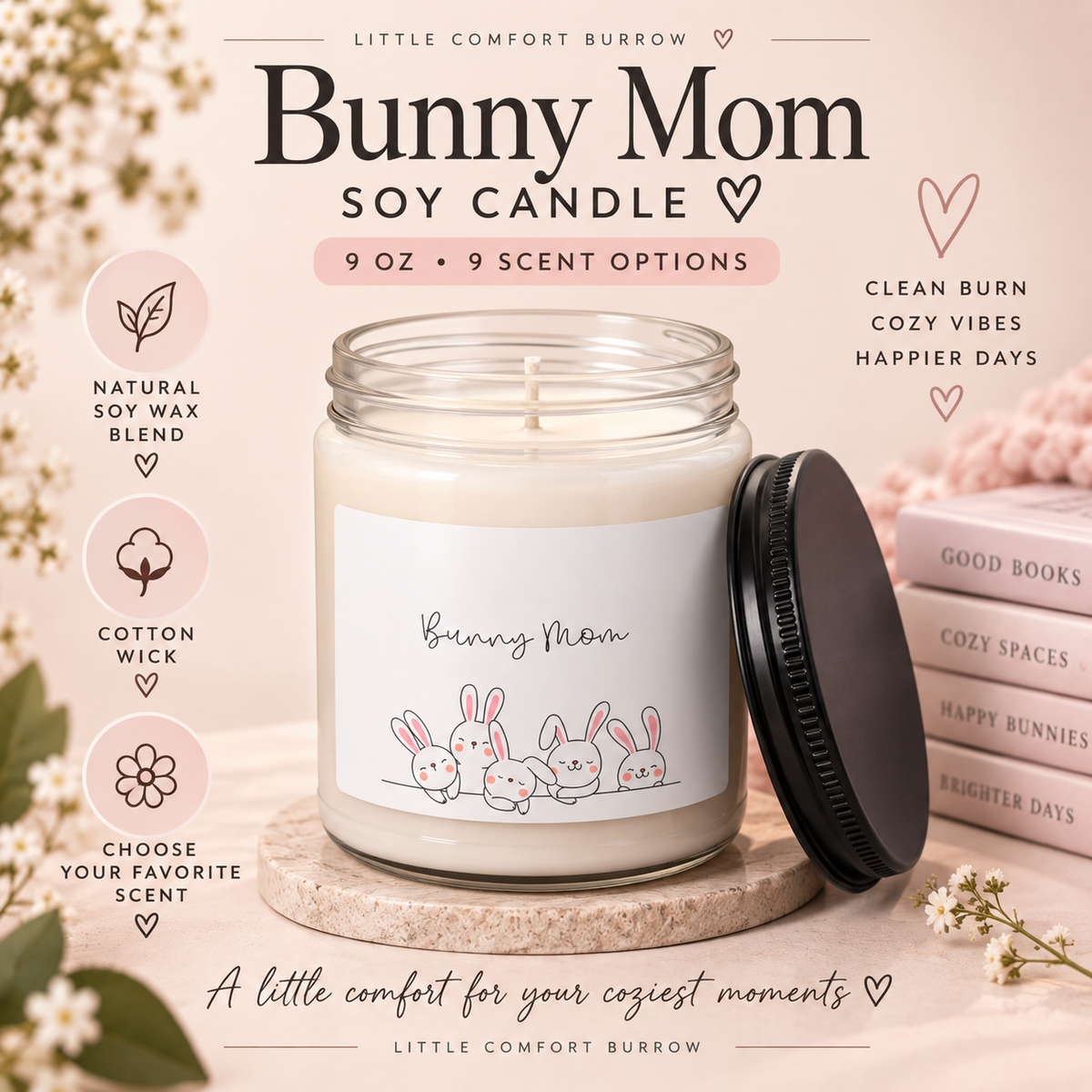 Bunny Mom Scented Soy Candle | Cozy Rabbit Lover Gift