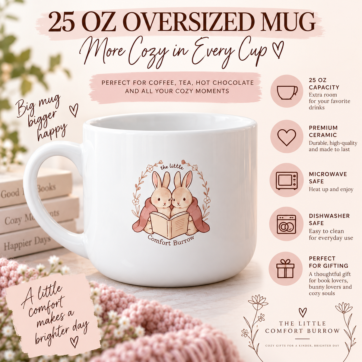 Cozy 25 oz Ceramic Latte Mug | Large Coffee Mug for Cozy Mornings
