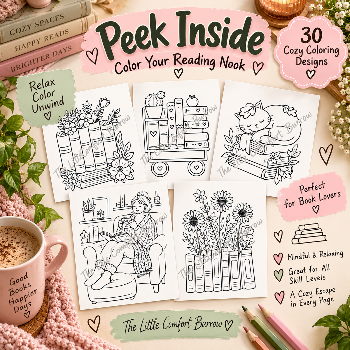 Color Your Reading Nook | Cozy Adult Coloring Book for Book Lovers